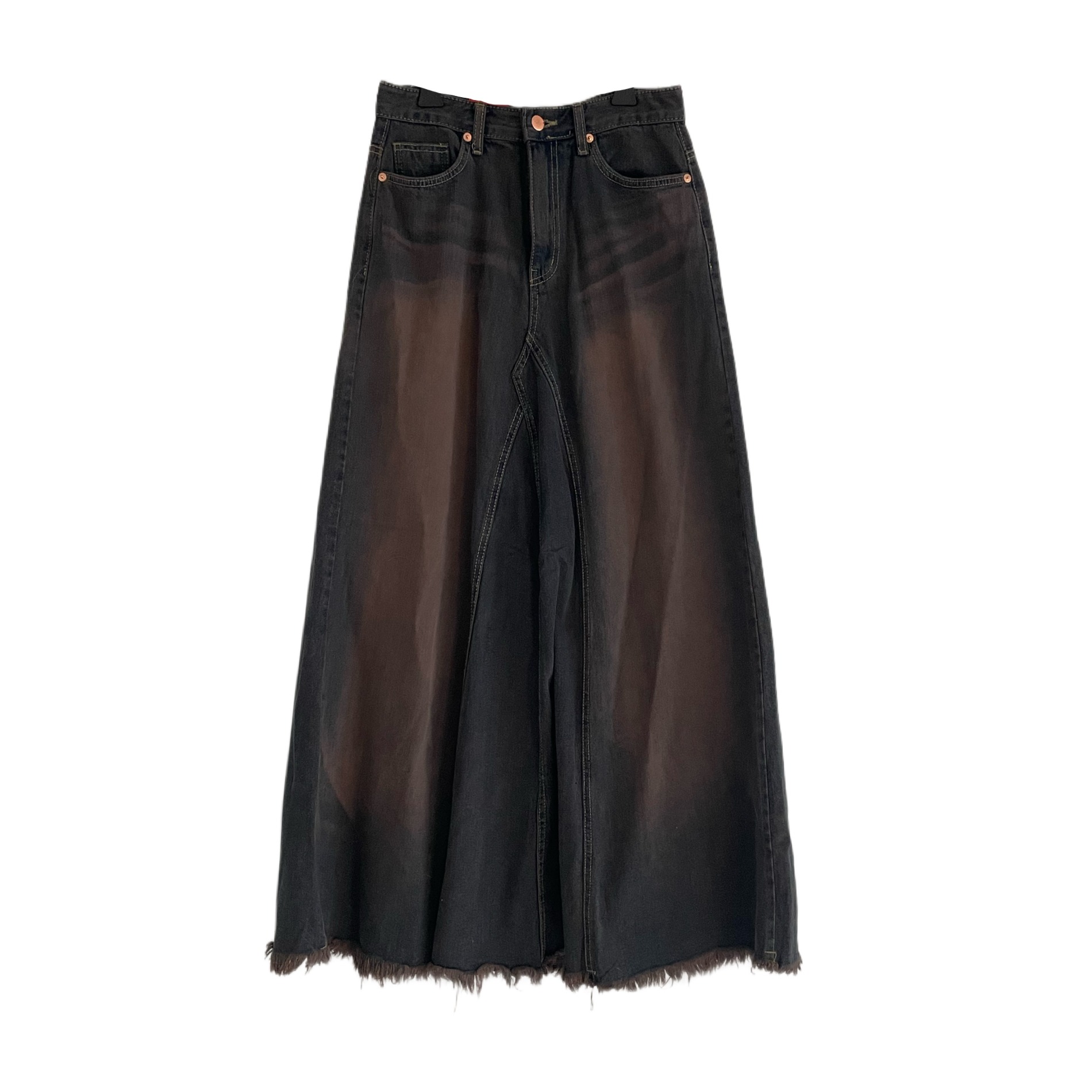 maxi brown vintage denim long skirt