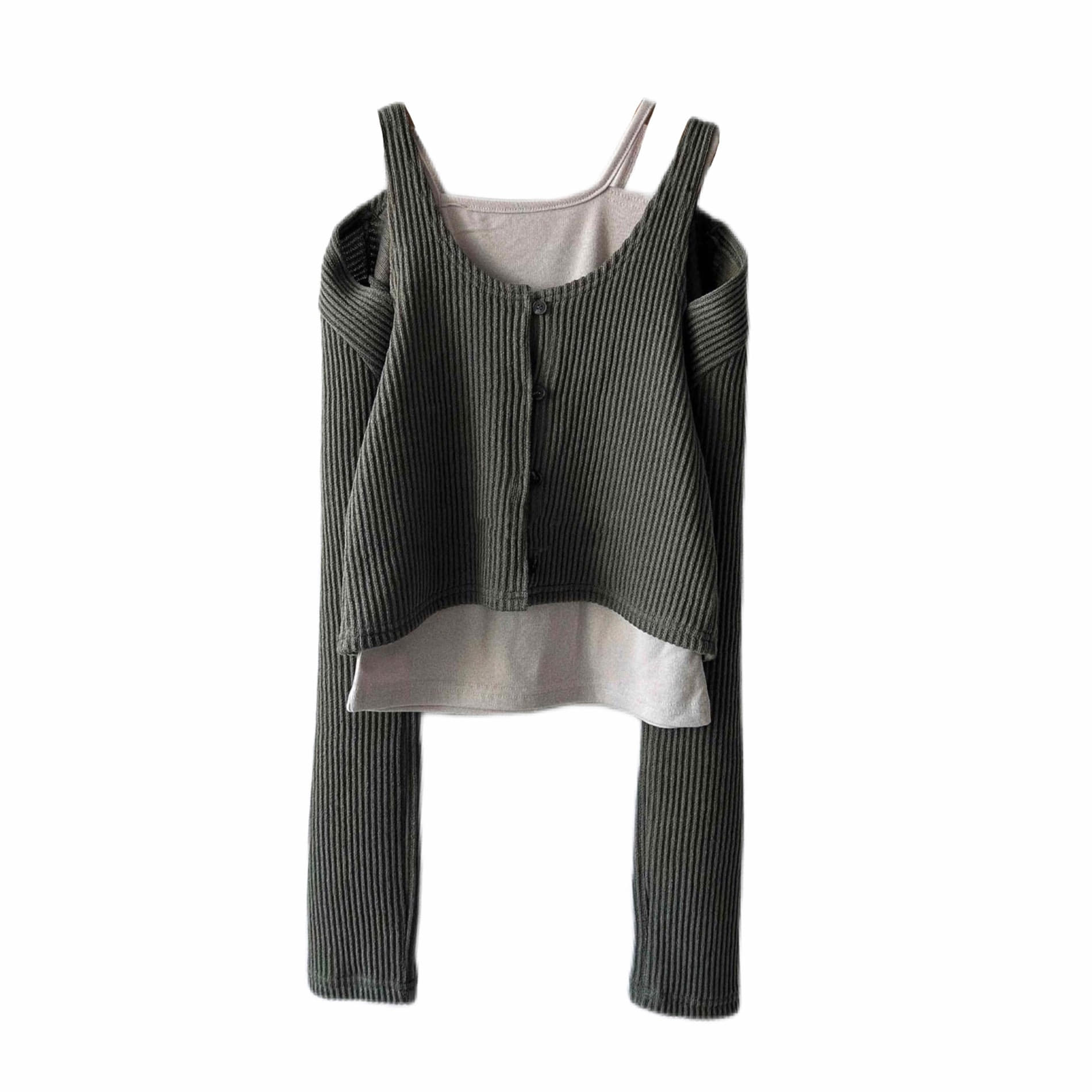 shoulder-slit cardigan set