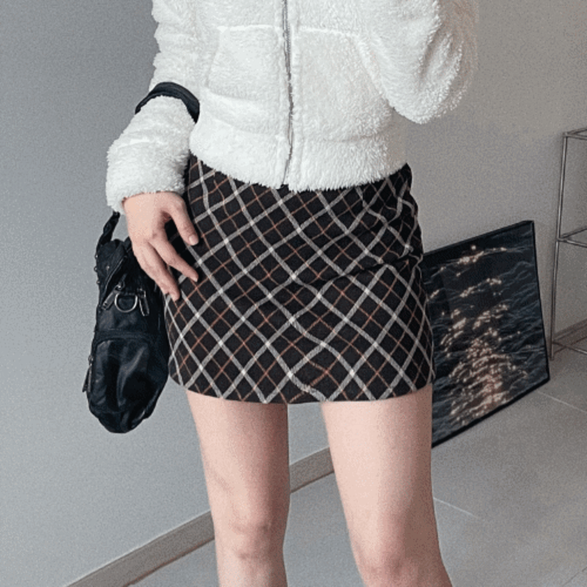woolen check skirt