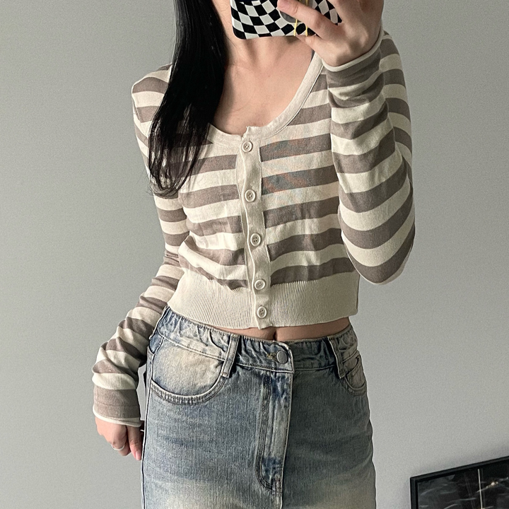 Stripe crop cardigan