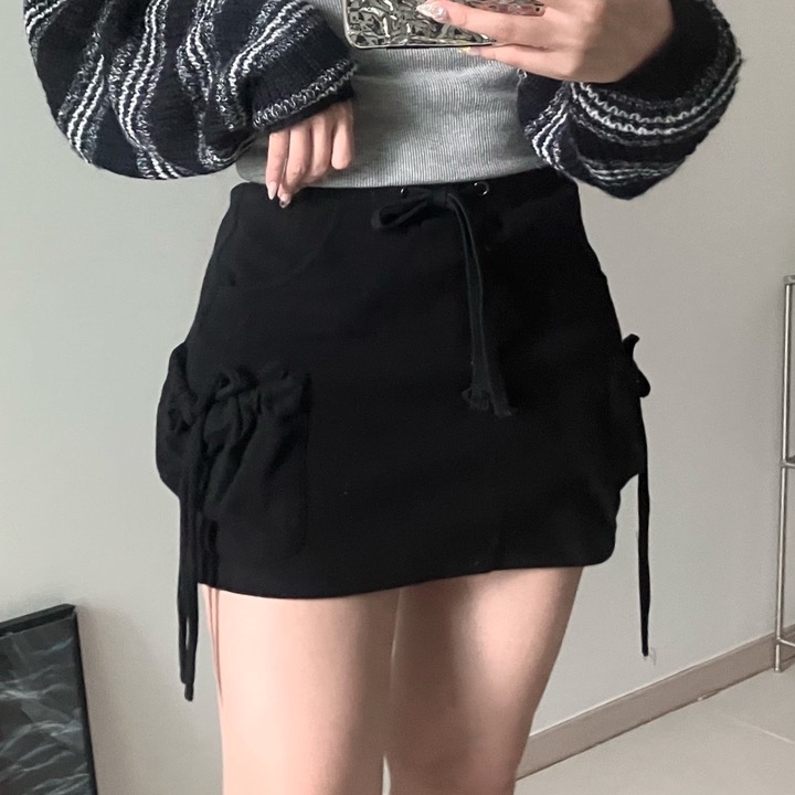 [속바지내장]  pocket sweat ribbon skirt